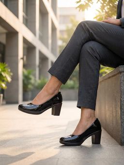 SHOE BEE - Women Black Synthetic Pumps