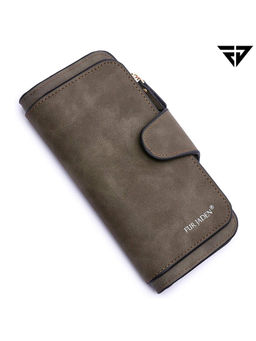 FUR JADEN - Olive Green Faux Leather Long Wallet