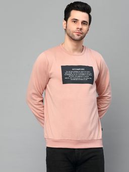 RIGO - Men Peach Crew Neck Printed Fleece Sweatshirt