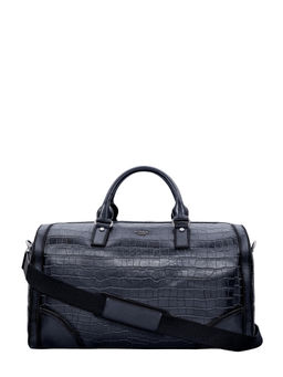 Eske - Navy Blue Hand-Stitched Bandit Unisex Leather Oversized Travel Duffle Bag 18 L Capacity