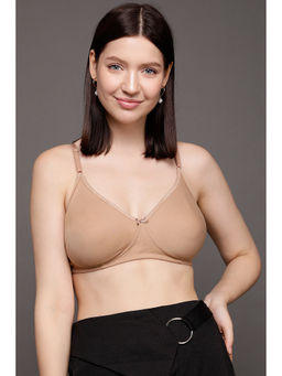 Clovia - Cotton Rich Solid Non-Padded Full Cup Wire Free T-shirt Bra - Beige