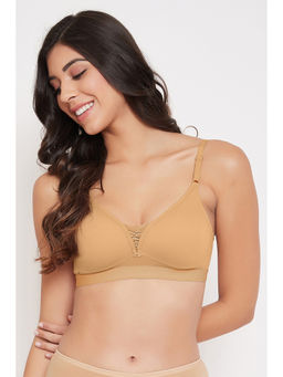 Clovia - Cotton Rich Solid Non-Padded Full Cup Wire Free T-shirt Bra - Beige
