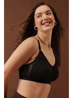 Clovia - Non-padded Non-wired Spacer Cup Full Figure Bra In - Cotton & Lace - Black