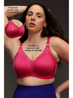 Clovia - Non-Padded Non-Wired Spacer Cup Full Figure Bra In Dark Pink - Cotton & Lace