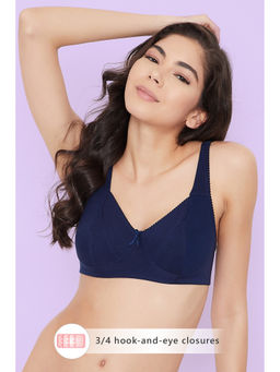 Clovia - Cotton Spandex Solid Non-Padded Full Cup Wire Free Everyday Bra - Dark Blue