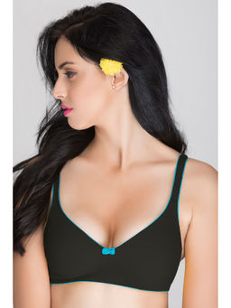 Clovia - Cotton Spandex Solid Non-Padded Demi Cup Wire Free T-shirt Bra - Black