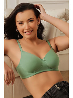 Clovia - Padded Non-Wired Demi Cup T-shirt Bra in Sage Green - Cotton