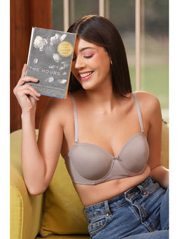 Clovia - Padded Underwired Demi Cup Strapless Balconette Bra in Light Grey