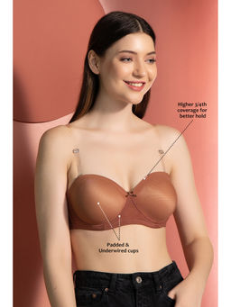 Clovia - Padded Underwired Demi Cup Strapless T-Shirt Bra With Transparent Straps & Band-Nude