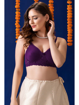 Clovia - Non-Wired Full Coverage Lightly Padded Spacer Cup T-Shirt Bra In Plum - Cotton Rich