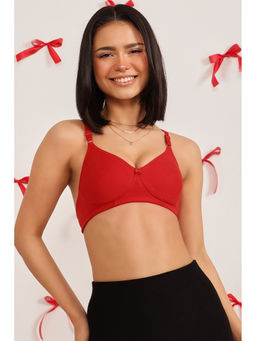 Clovia - Cotton Rich Solid Non-Padded Full Cup Wire Free T-shirt Bra - Light Red
