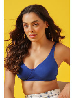 Clovia - Cotton Rich Solid Non-Padded Full Cup Wire Free T-shirt Bra - Dark Blue