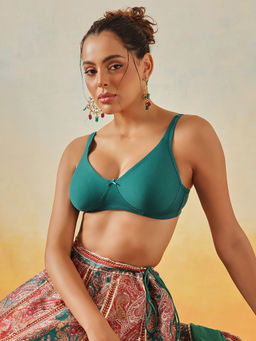 Clovia - Cotton Rich Solid Non-Padded Full Cup Wire Free T-shirt Bra - Turquoise