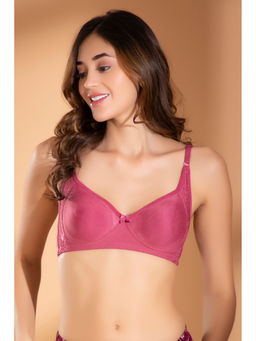 Clovia - Non-Padded Non-Wired Full Coverage T-Shirt Bra with Lace In Light Pink Cotton Rich
