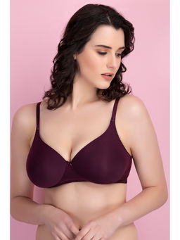 Clovia - Powernet Solid Padded Full Cup Wire Free T-shirt Bra - Dark Purple