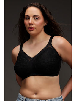 Clovia - Lace Non-Padded Full Cup Wire Free Everyday Bra - Black