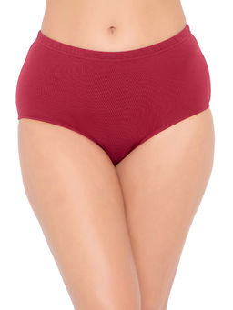 Clovia - Maroon Cotton High Waist Inner Elastic Hipster Panty