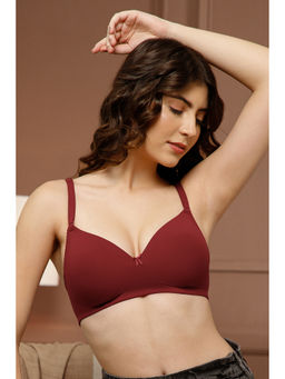 Clovia - Cotton Solid Padded Full Cup Wire Free T-Shirt Bra - Maroon