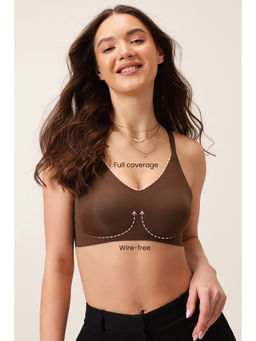 Clovia - Polyamide Solid Non-Padded Full Cup Wire Free T-Shirt Bra - Brown