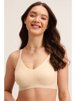 Clovia - Polyamide Solid Non-Padded Full Cup Wire Free T-Shirt Bra - Beige