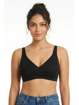 Clovia - Cotton Solid Non-Padded Full Cup Wire Free T-Shirt Bra - Black