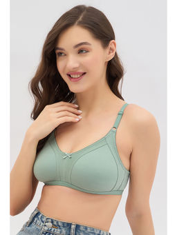 Clovia - Cotton Solid Non-Padded Full Cup Wire Free T-shirt Bra - Green