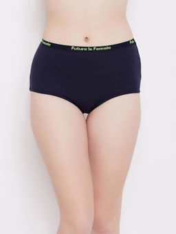Clovia - Cotton High Waist Hipster Panty With Printed Waistband - Blue