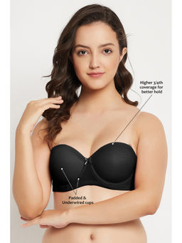 Clovia - Powernet Solid Padded Full Cup Underwired Balconette Bra - Black