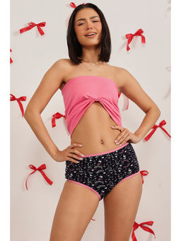 Clovia - High Waist Heart Print Hipster Panty in Blue - Cotton