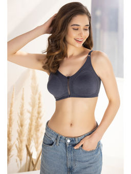 Clovia - Non-Padded Non-Wired Full Figure Bra in Dark Blue- Cotton Rich