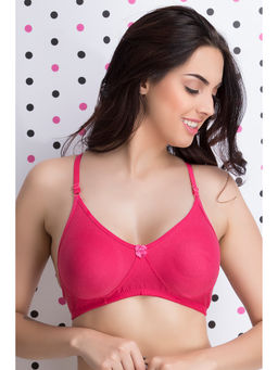 Clovia - Cotton Rich Solid Non-Padded Full Cup Wire Free T-shirt Bra - Dark Pink