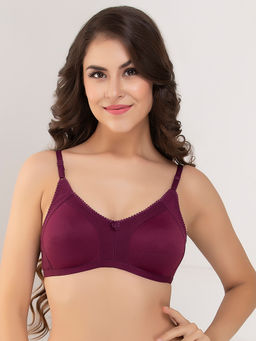 Clovia - Cotton Rich Solid Non-Padded Full Cup Wire Free Spacer Bra - Dark Purple