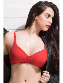 Clovia - Cotton Rich Solid Non-Padded Full Cup Wire Free T-shirt Bra - Light Red