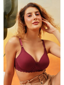 Clovia - Cotton Rich Solid Non-Padded Full Cup Wire Free T-shirt Bra - Maroon