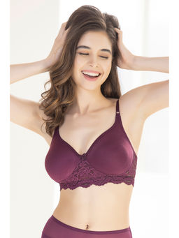 Clovia - Cotton Rich Solid Non-Padded Full Cup Wire Free Spacer Bra - Dark Purple