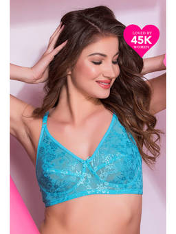 Clovia - Lace Solid Non-Padded Full Cup Wire Free Everyday Bra - Light Blue