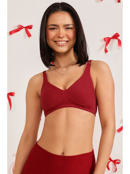 Clovia - Cotton Rich Solid Non-Padded Full Cup Wire Free T-shirt Bra - Maroon