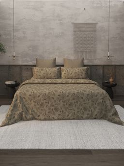 LABHAM - Brown Floral King Size Bedsheet with Pillow Covers (Set of 3)