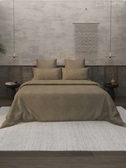 LABHAM - Brown Abstract King Size Bedsheet with Pillow Covers (Set of 3)