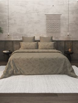 LABHAM - Ethnic King Size Printed Brown Bedsheet with Pillow Covers (Set of 3)