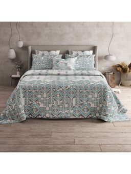 LABHAM - Blue Abstract Alpha Cotton King Size Printed Bedsheet with Pillow Covers (Set of 3)