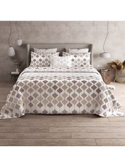 LABHAM - Beige Alpha Cotton King Size Printed Bedsheet with Pillow Covers (Set of 3)