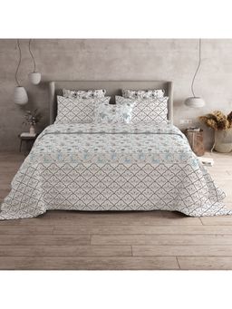 LABHAM - Grey Ethnic Cotton King Size Printed Bedsheet with Pillow Covers (Set of 3)