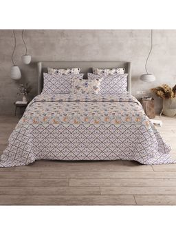 LABHAM - Purple Ethnic Cotton King Size Printed Bedsheet with Pillow Covers (Set of 3)