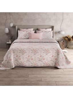 LABHAM - Purple Cotton King Size Printed Bedsheet with Pillow Covers (Set of 3)