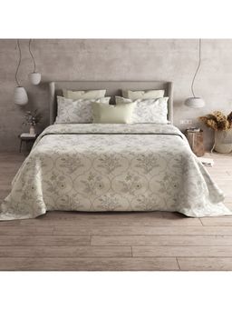 LABHAM - Green Cotton King Size Printed Bedsheet with Pillow Covers (Set of 3)