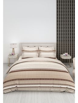 LABHAM - Brown Pure Cotton King Size Printed Bedsheet with Pillow Covers (Set of 3)