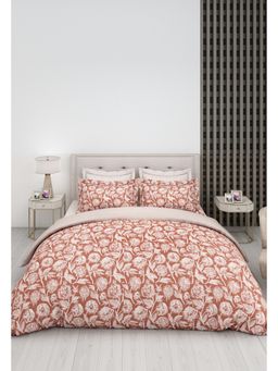 LABHAM - Peach Pure Cotton King Size Printed Bedsheet with Pillow Covers (Set of 3)