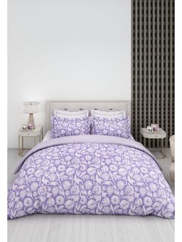 LABHAM - Lavender Pure Cotton King Size Printed Bedsheet with Pillow Covers (Set of 3)