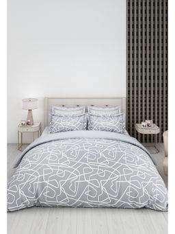 LABHAM - Grey Abstract Pure Cotton King Size Printed Bedsheet with Pillow Covers (Set of 3)